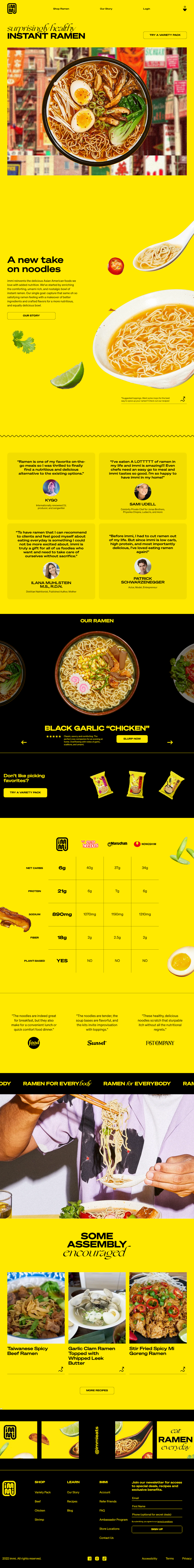 ecommerce landing page example of Instant Ramen Reinvented - immi